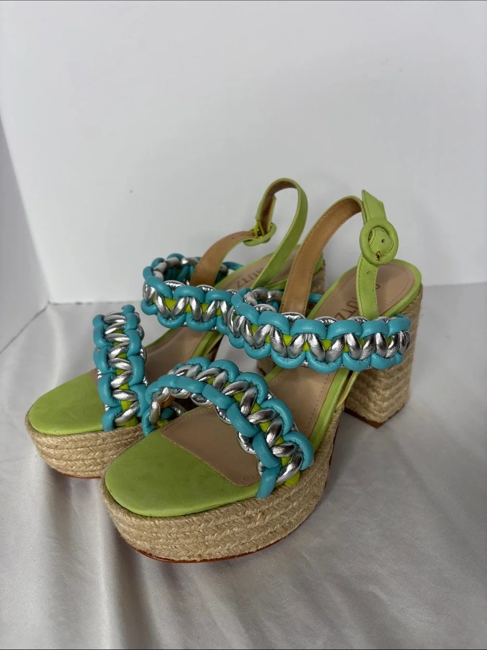 Schutz Juliet Heels in Lime Suede Leather Size 8.5B Party Ready Vacation